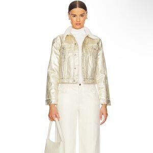 NWT Simkhai Copeland Jacket in Matte Gold Revolve Shearling Metallic Denim M